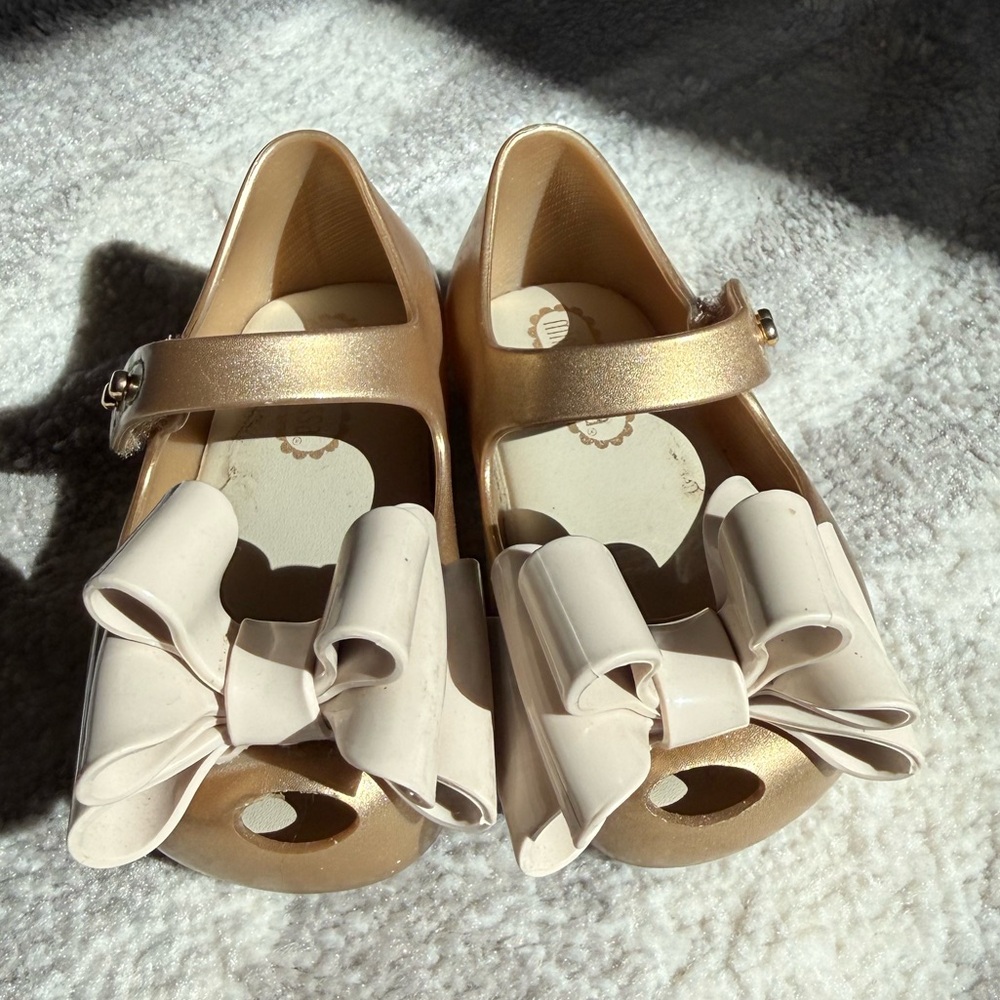 Gold and Cream Kids Shoes with Bow